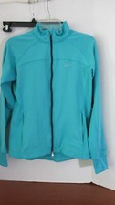 NIKE RUNNING Aqua Blue DRI FIT FULL ZIP RUNNING JACKET Thumb Holes Womens Medium