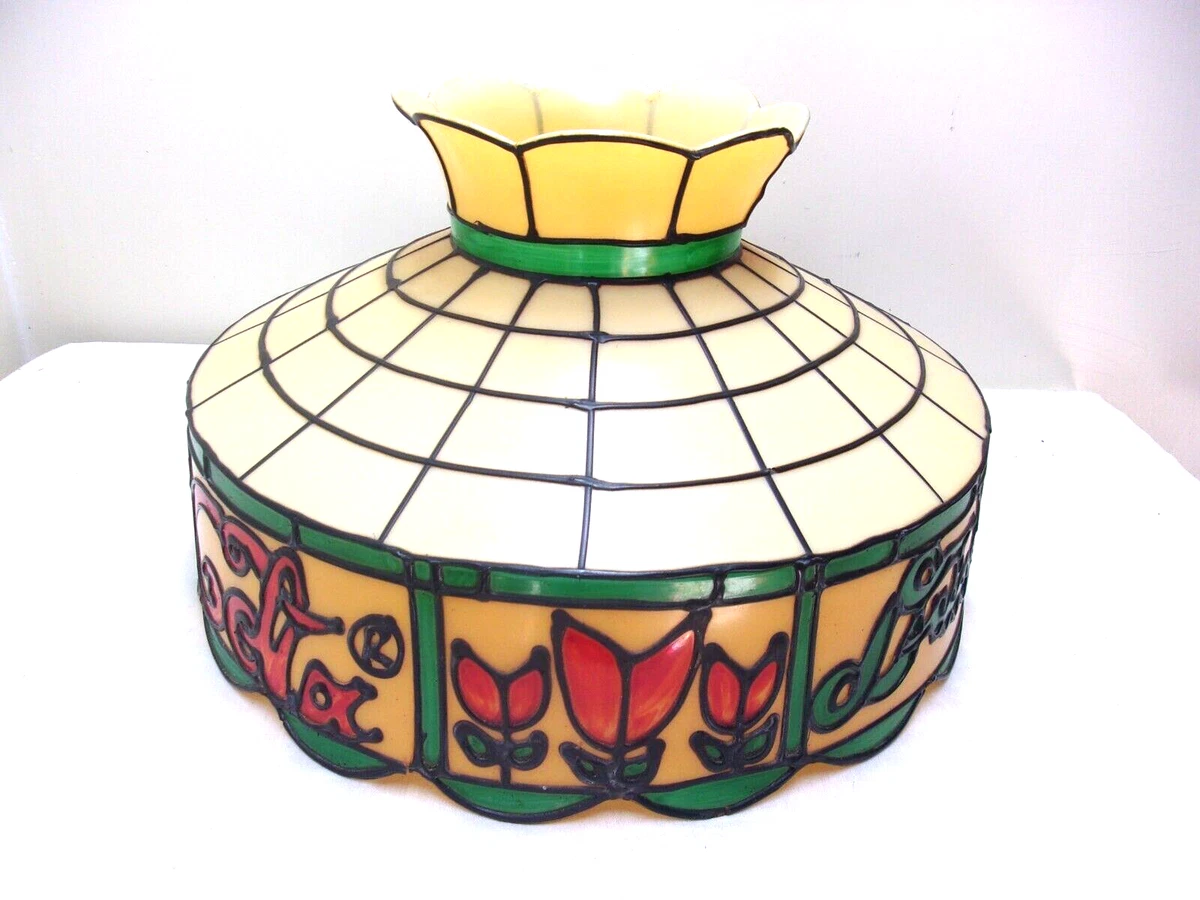 Vintage DRINK COCA COLA Plastic Faux Stained Glass Lamp Shade Hanging Swag Table
