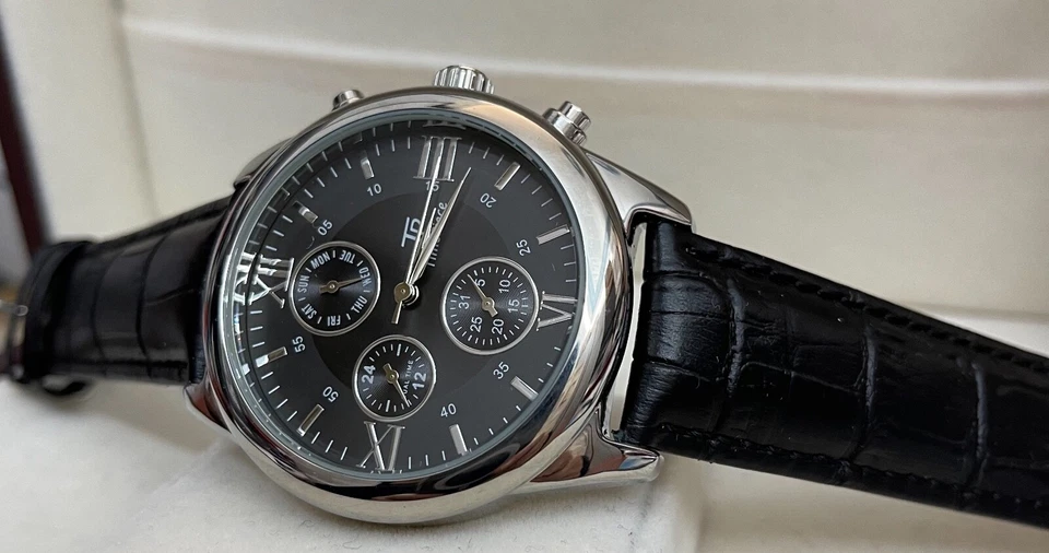 Flieger Herrenuhr Kalenderuhr 44 mm TP Time Piece Römisch Schwarz  - Bild 1 von 4