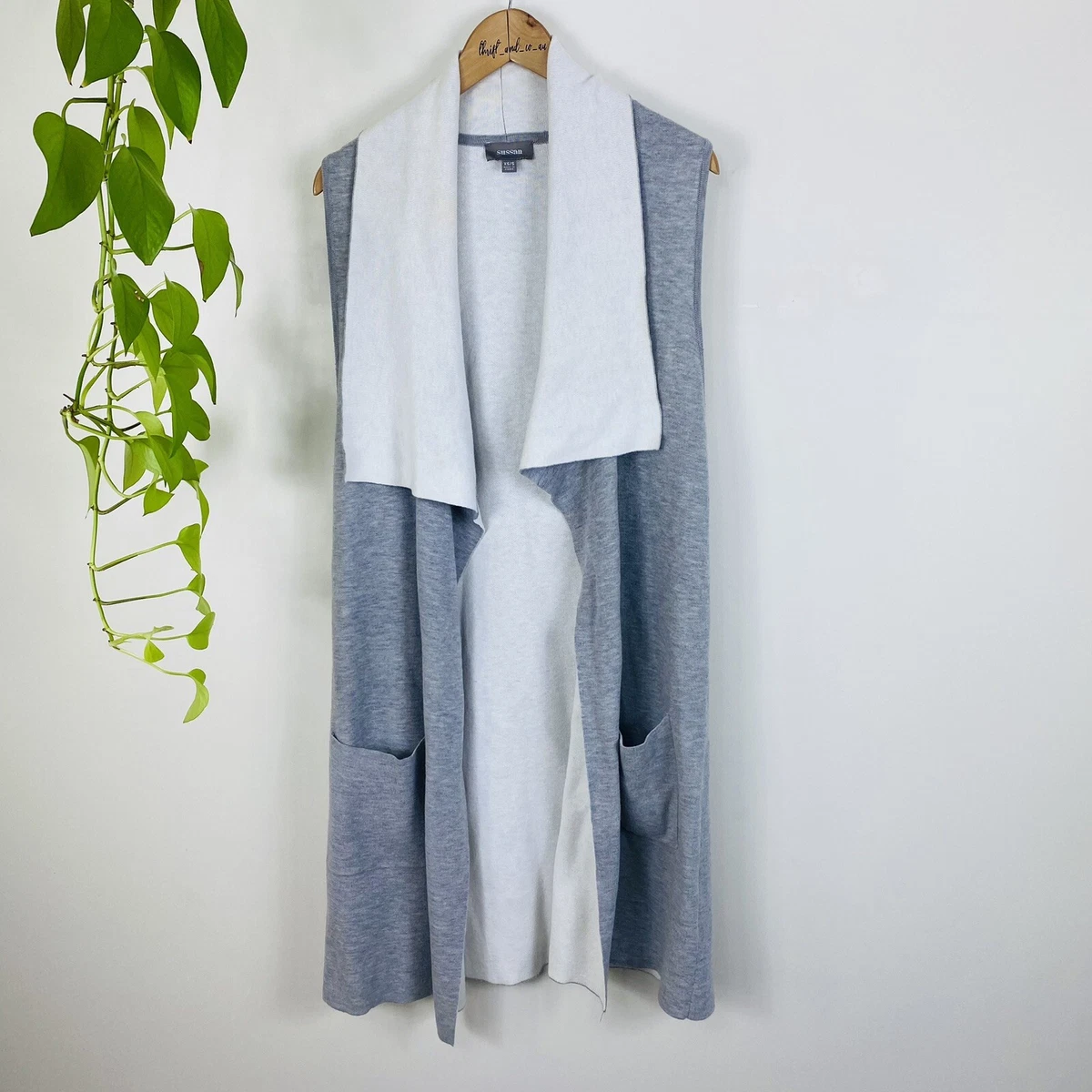 Sussan Size XS/S 10 Coat Cardigan Vest grey White Knit coatigan waterfall |  eBay
