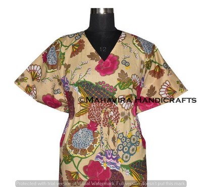 Women Long Loose Short Sleeves Maxi Tropicana Begie Free Size Caftan Dress