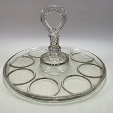 L.E. Smith Clear Glass Divided 8 Drink Caddy - Tumbler Tray 1940s
