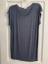 Anthropologie SANS SOUCI Gray Blue Knit Studded Cap Sleeve Top Sz Large EUC