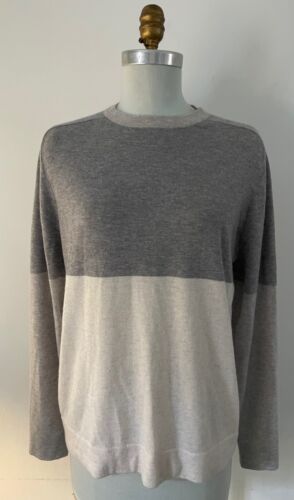 NORDSTROM 2 tone gray and cream 100% cashmere longer sweater~M~QUALITY~NICE