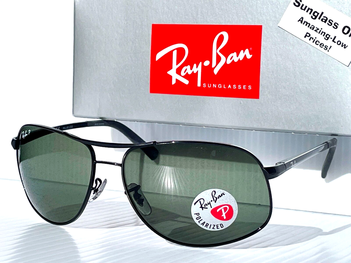 NEW Ray Ban Shiny Black Metal POLARIZED Green Lens Sunglass RB3387