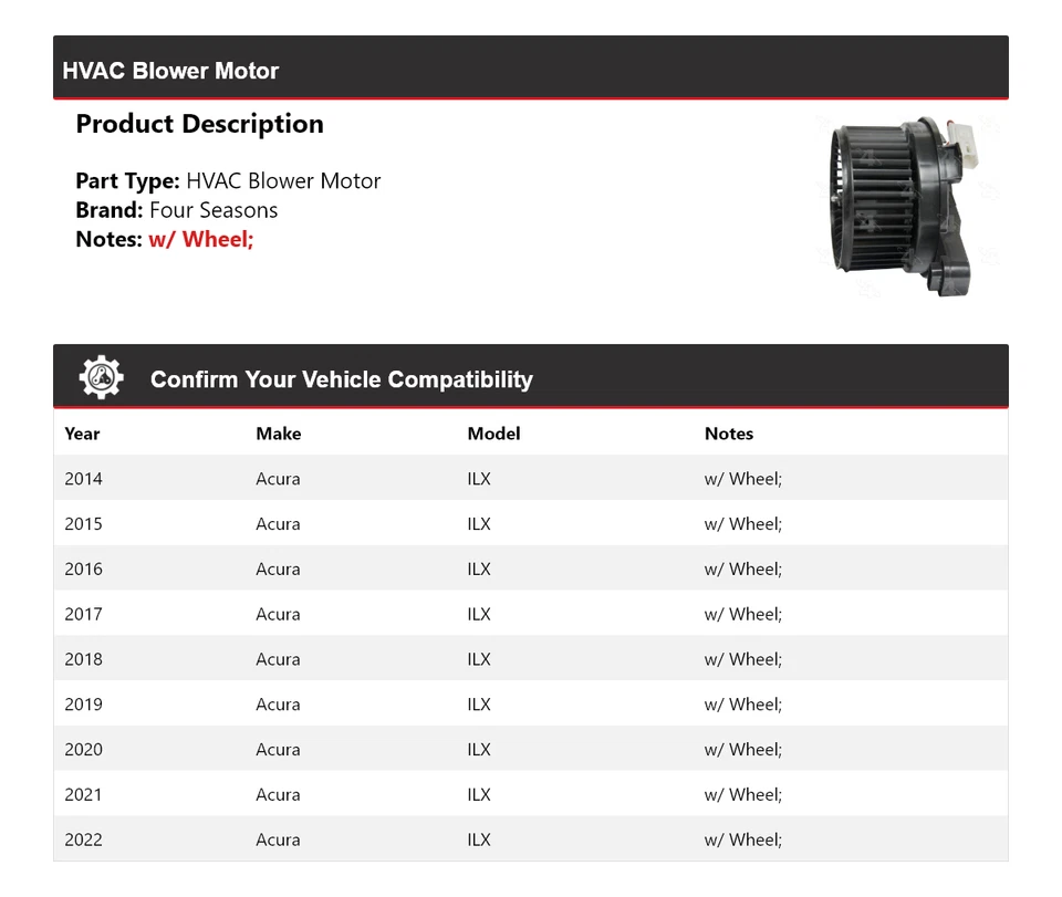 Motor soplador de climatización Acura ILX 2014-2022 4 estaciones 2015 2016 2017 2018 2019 Foto 2 de 4