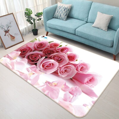 3D Pink Roses Flower NBC730 Game Rug Mat Elegant Photo Carpet Mat Fay 2023