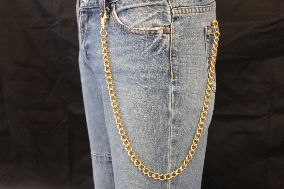 Hombres Cartera de Metal Dorado Eslabones de Cadena Llavero Motociclista Jeans Camionero Motocicleta 25" Foto 2 de 4