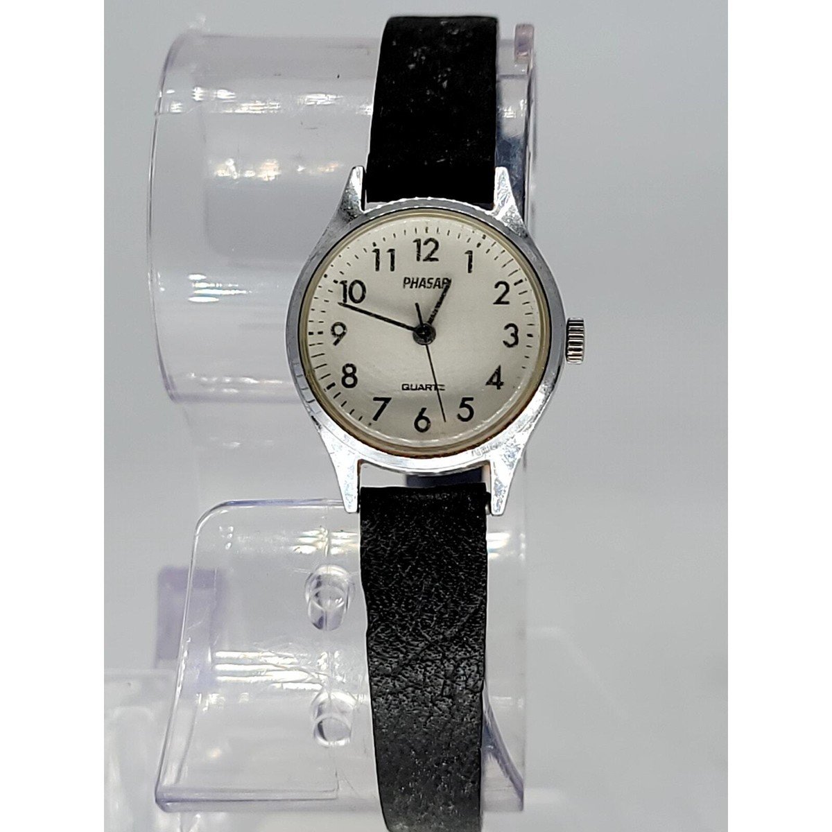 Vintage Phasar Quartz Silver Steel Watch Classic Phasar Quartz Watch with Black Leather Strap  main image 4