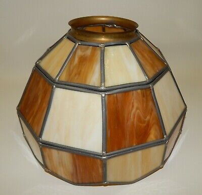 Tan Brown Slag Glass Paneled Lamp Shade, Old Fashioned Lamp Shades Glass