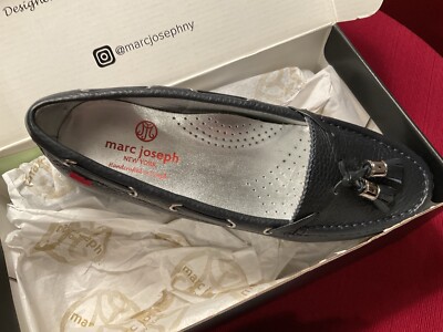 NIB Marc Joseph NY Women s Navy Blue Loafers Leather Grain Moccasin Shoes Sz 5.5