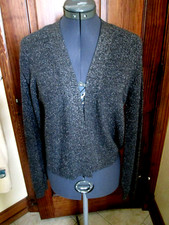APT. 9 DARK MIDNIGHT DARK GRAY SILVER FIBERS OPEN FRONT CARDIGAN SWEATER SM NWT