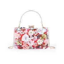 Clutches Flower Evening Handbag Chain Strap Shoulder Bag Red