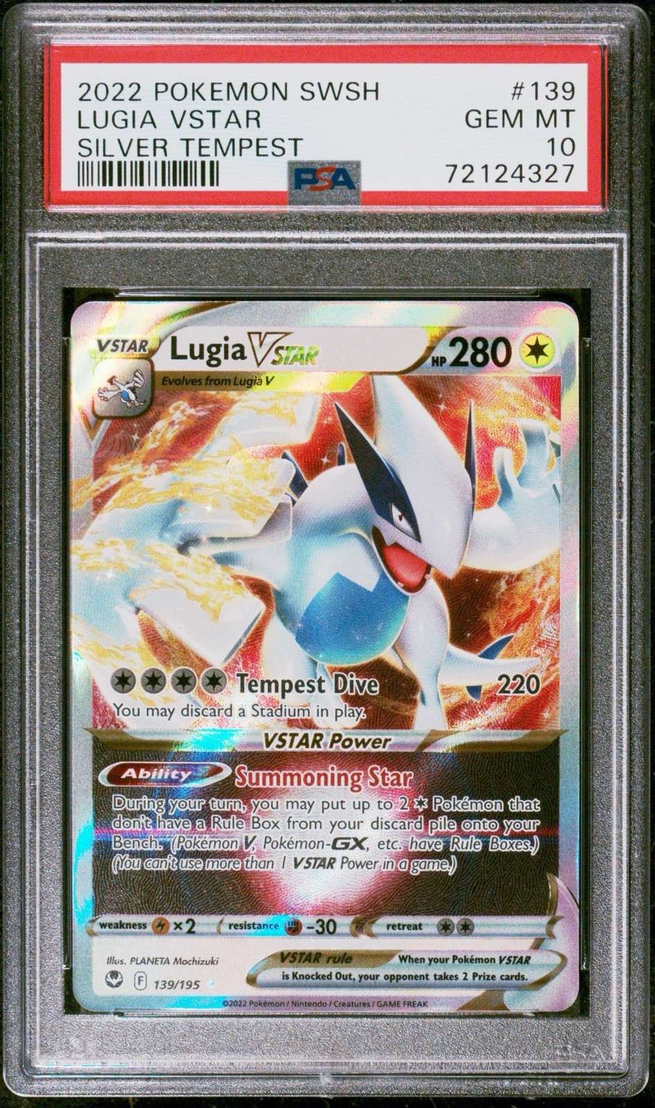 Lugia VSTAR 139/195 Silver Tempest Holo Rare Pokemon Card - PSA 10 GEM MINT