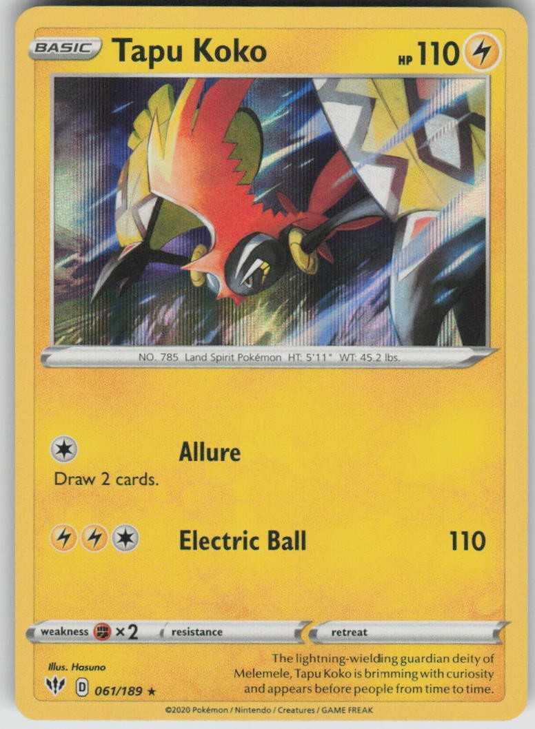 Tapu Koko Rare Holo Darkness Ablaze NM 061/189