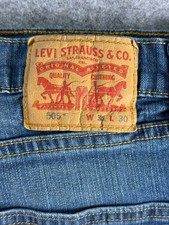 Levis 505 Jeans Mens Sz 31x30 (30x28 Now) Straight Fit Stretch Whiskered Blue