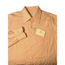 Borrelli Napoli Dress Shirt Mens Orange Stripe Button Up Cotton Italy Sz 19 NWT