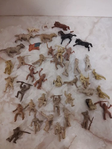 Vintage Marx Cowboys & Indians Toy Soldiers Lot ~40 Figures Horse 1950s Playset