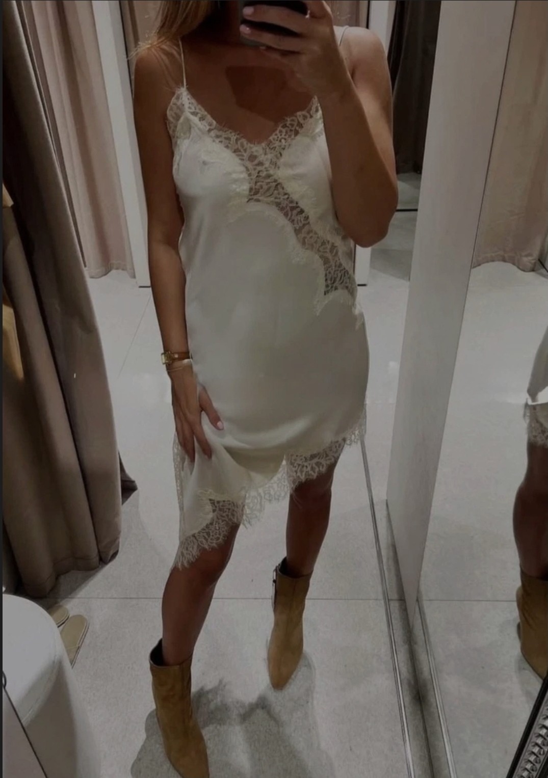 ZARA  SIZE M STRAPPY  ASYMMETRIC SATIN LACE CAMISOLE DRESS WHITE  5919/200 thumbnail 8