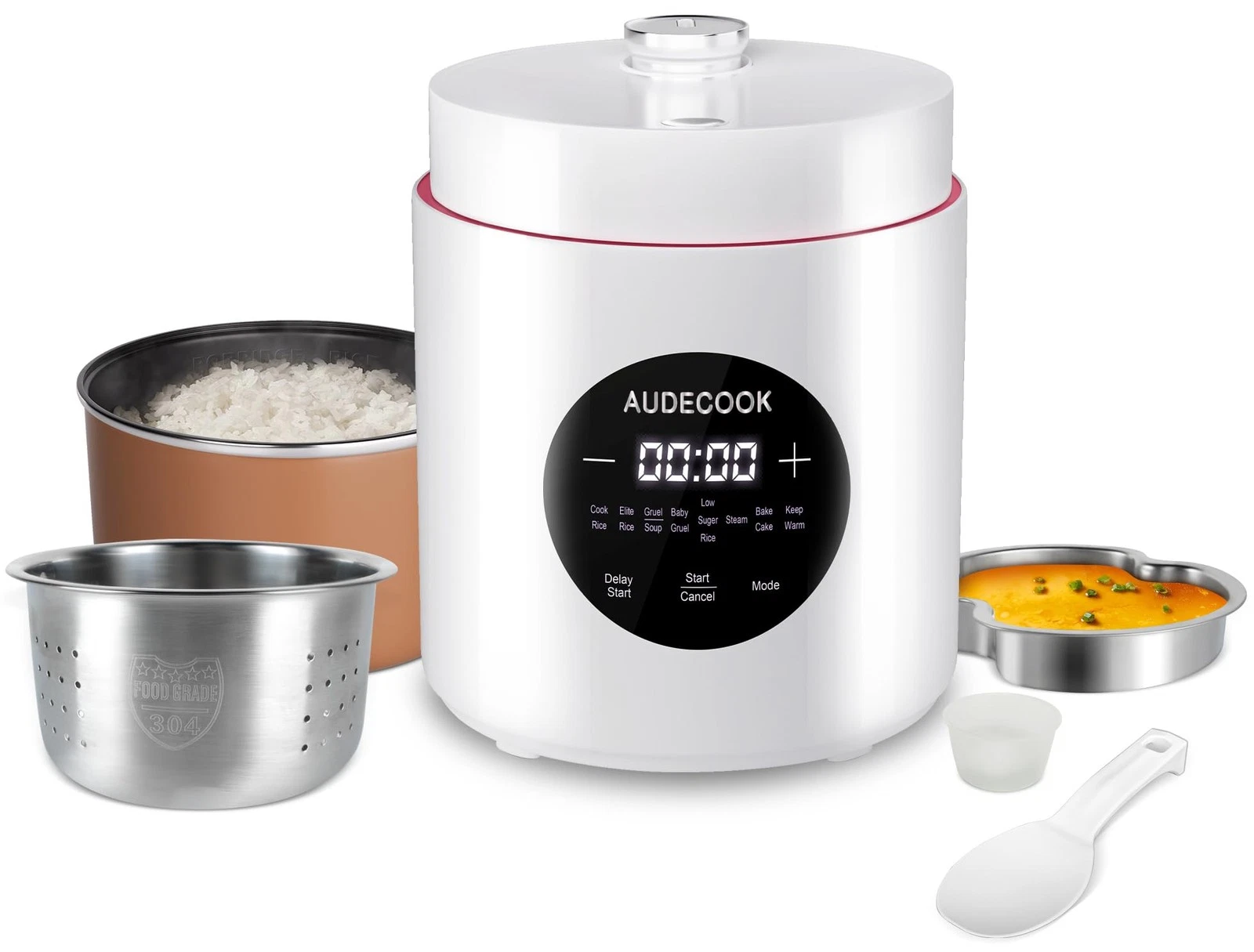 Rice Cooker Small 1.5L with Low Carb Function and Steamer, Mini Rice Cooker...