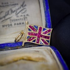 Ruby Sapphire 18ct Gold Union Jack UK GB Flag Charm Pendant
