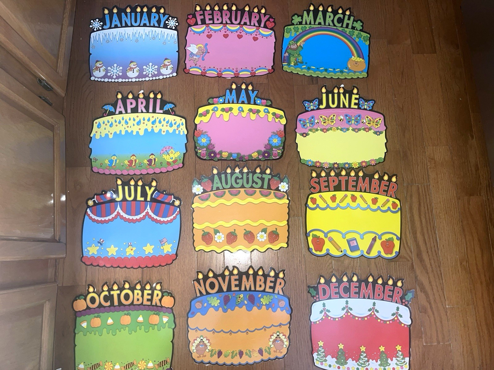 Vintage 90s Carson Dellosa Birthday Cake Monthly Cards Classroom Chart Set