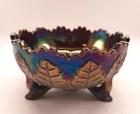 Vintage Fenton Carnival Glass Bowl 3-Footed Daisy Leaf Iridescent Amethyst Small