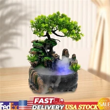 Indoor Water Fountain LED Light Tabletop Resin Rockery Fengshui Waterfall Decor