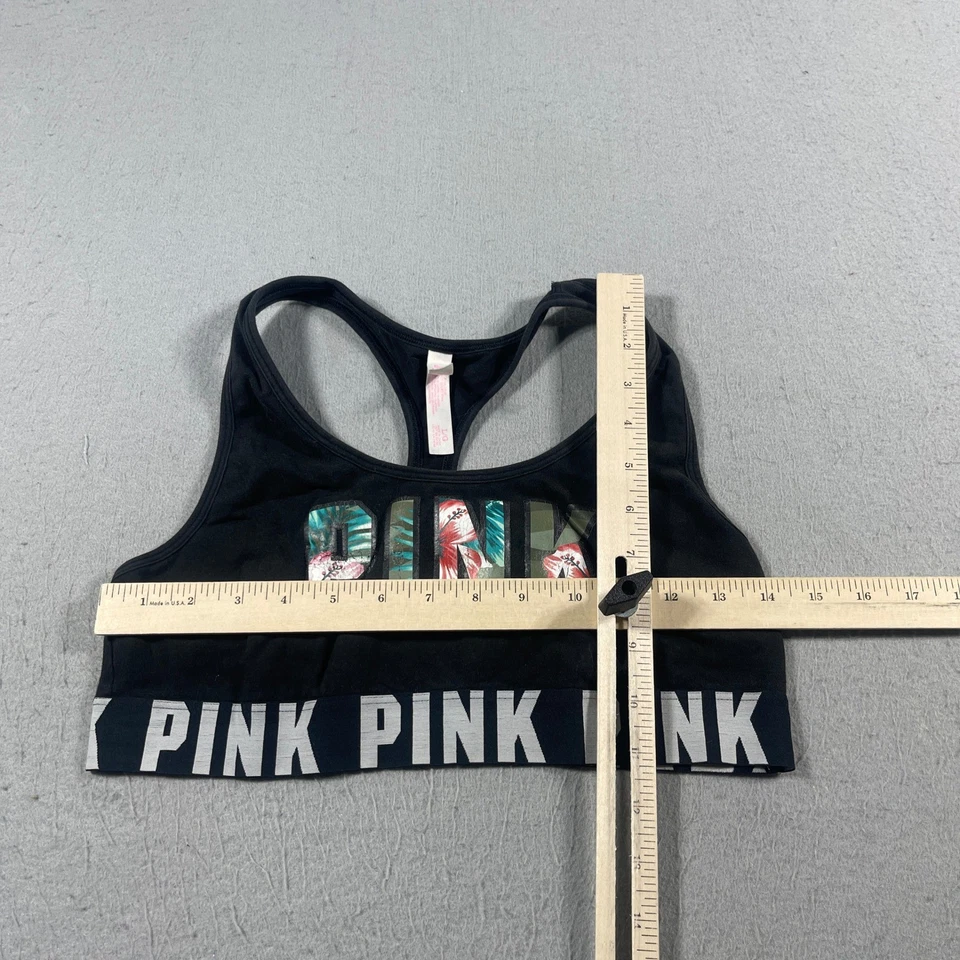 Sujetador deportivo Victoria's Secret ROSA para mujer L negro logotipo tropical espalda deportiva Y2K Foto 2 de 4