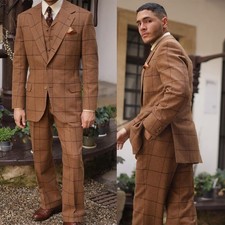 Checked Business Mens Suit Regular Fit Peak Lapel Groom Prom Outwear Work Casual