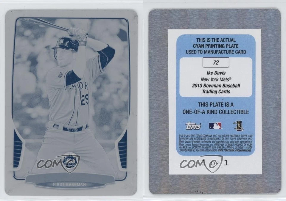 2013 Bowman Printing Plate Cyan 1/1 Ike Davis #72 q3x - Image 3 of 3