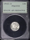 1942-D Mercury Dime PCGS MS-65 FB Old Green Rattle Holder