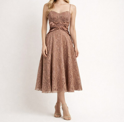 DAVE & JOHNNY Size 2 Bronze Lace & Satin Ruched Party Cocktail Occasion Dress