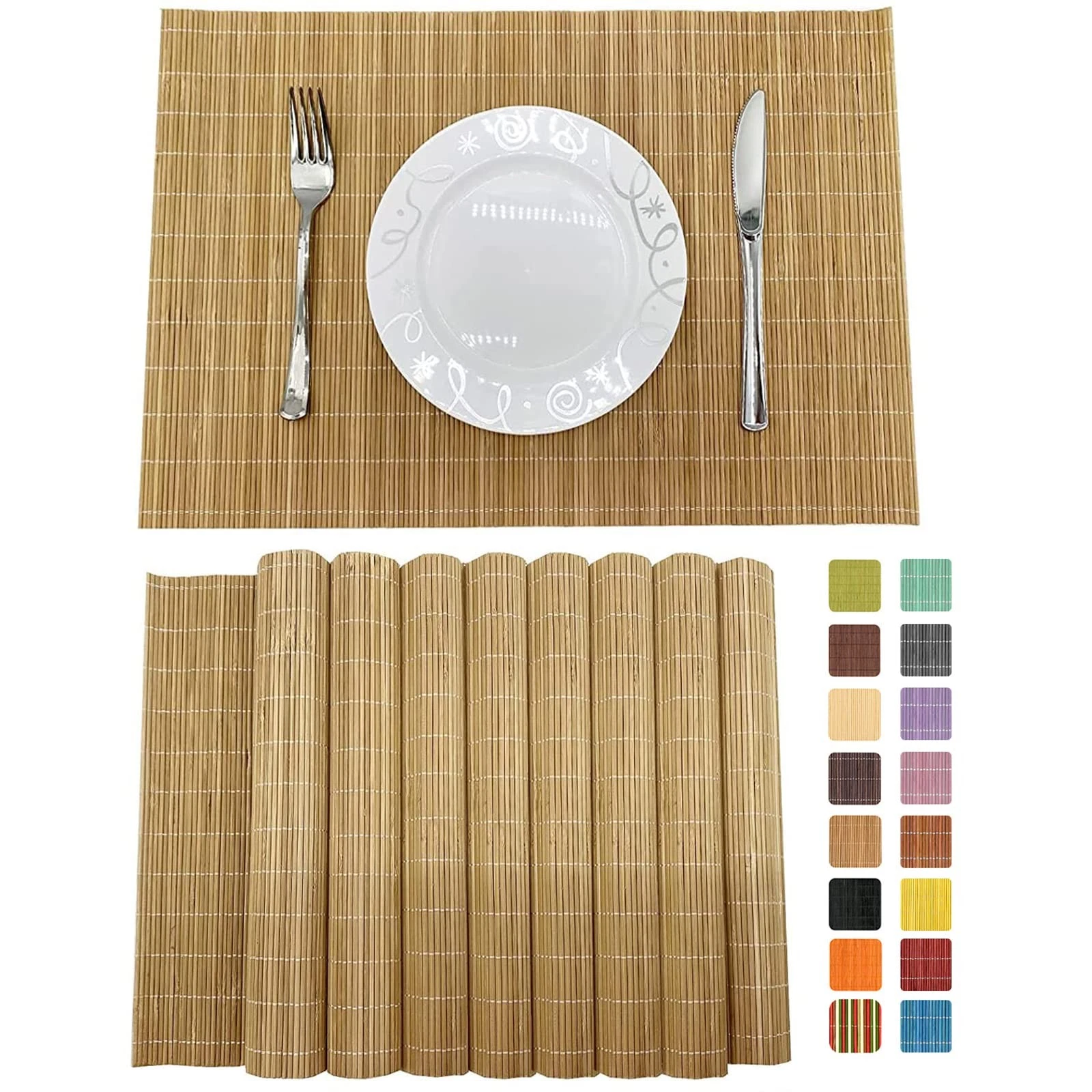 Set of 8 Pcs Placemats Sushi Rolling Mat Japanese Style Natural Anti-Slip, Wa...