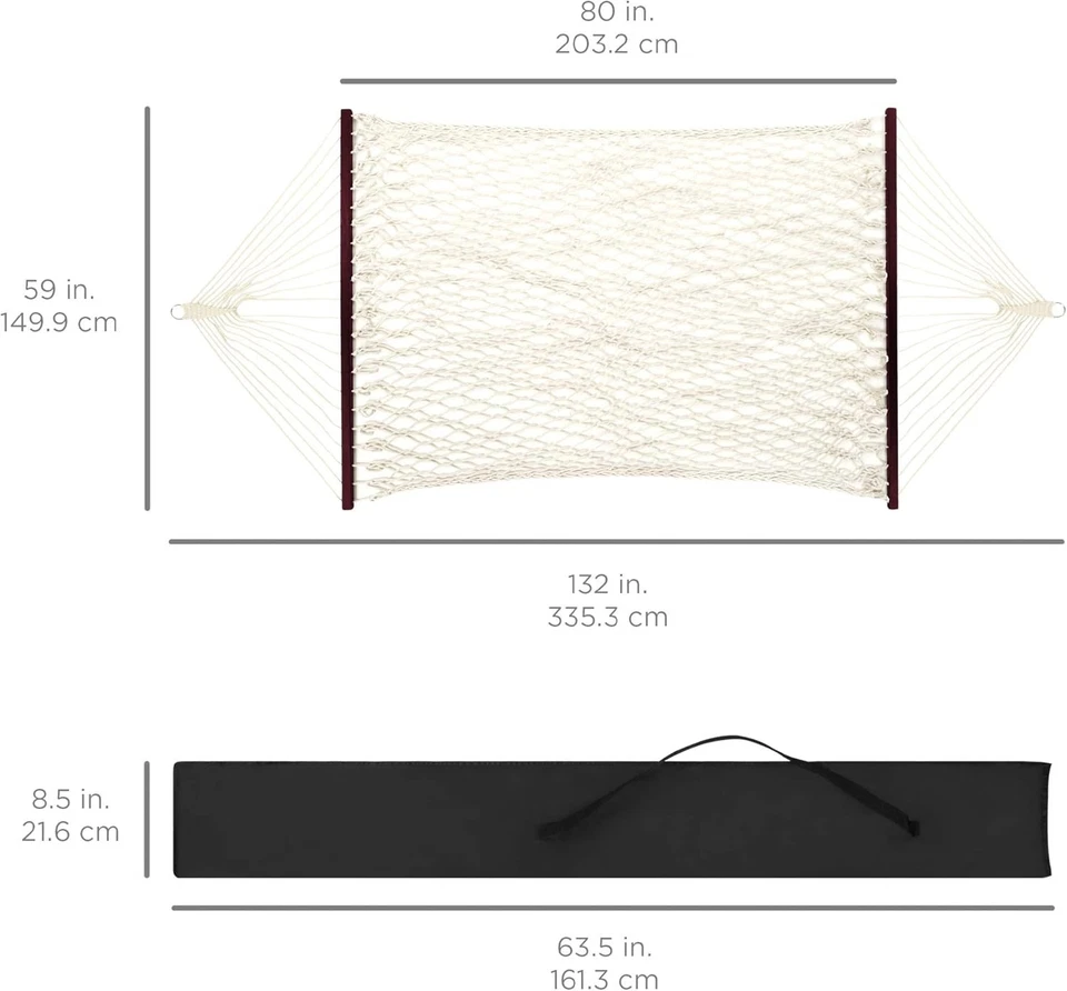 Двойной гамак, уличный тканый хлопковый веревочный гамак для дворов и патио - Изображение 2 из 4