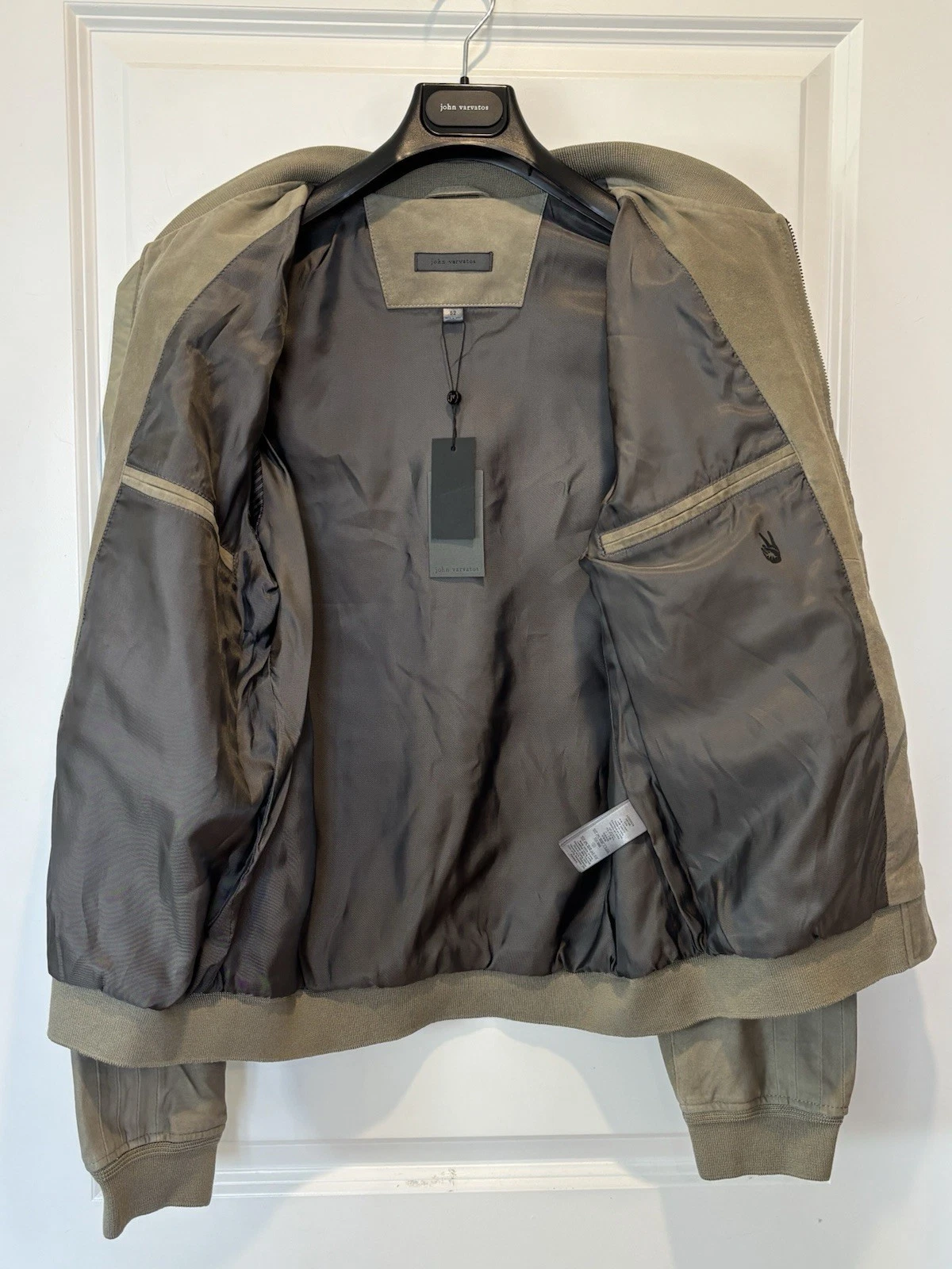 NWT $798 John Varvatos Jacket 54 L Men's Khai Suede Bomber Khaki Light Green - product detail image 6