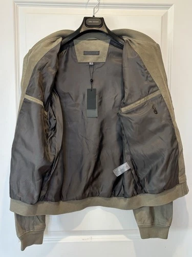 NWT $798 John Varvatos Jacket 54 L Men's Khai Suede Bomber Khaki Light Green image 6