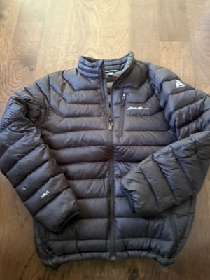 Eddie Bauer  Mens Medium Black Puffer First Ascent 800 Fill Down Coat, Read Desc