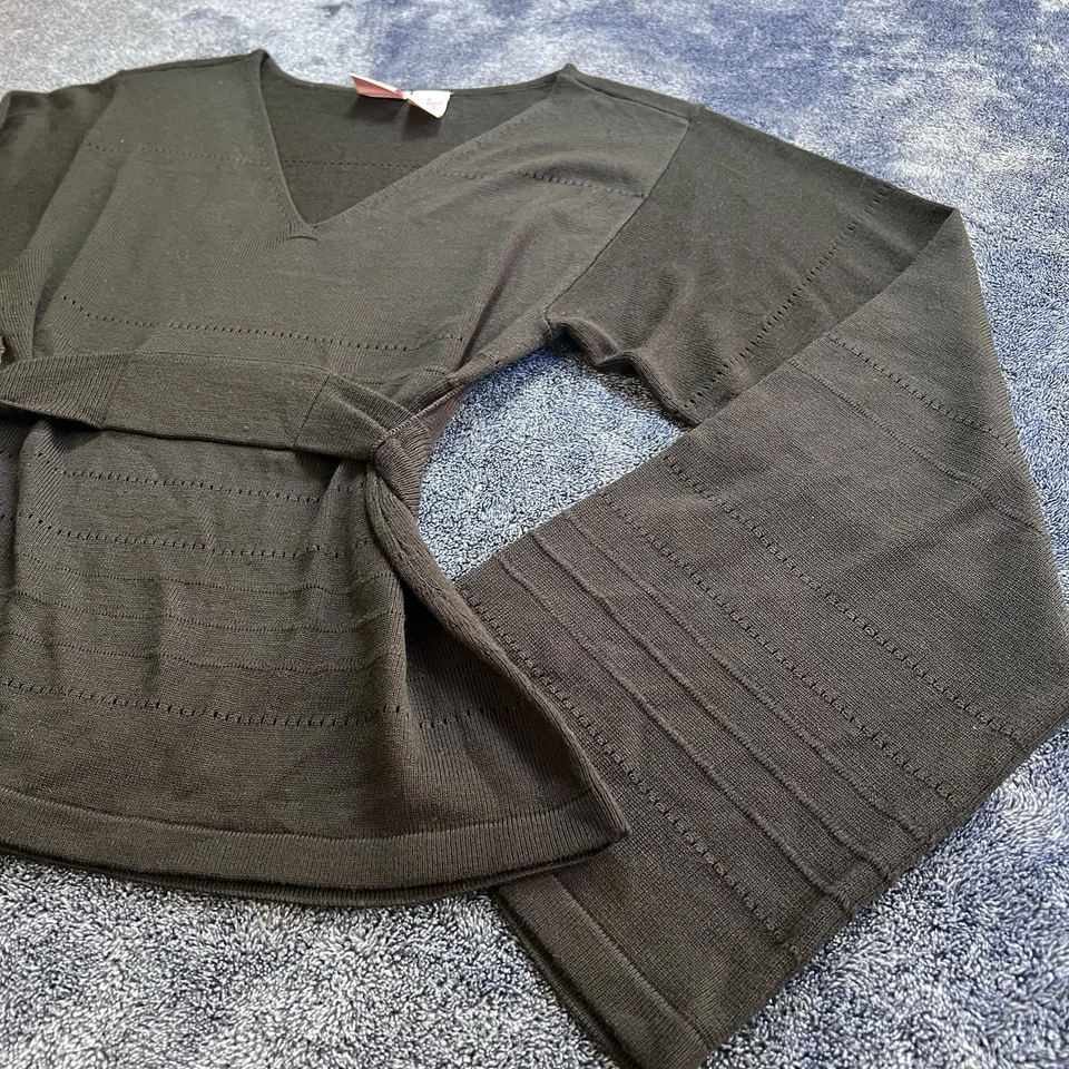 Винтажный Y2K Xhilaration черный вязаный надежном свитер расклешенный Bell рукав галстук талии S - Изображение 2 из 4