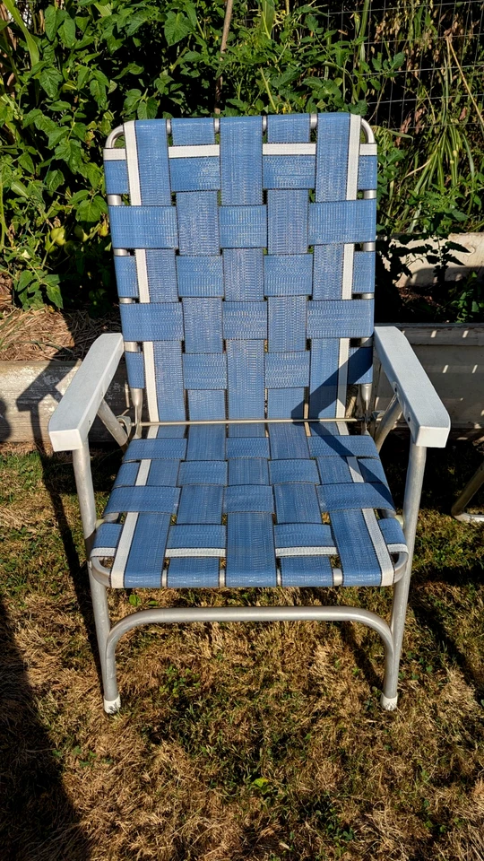 Silla de césped plegable de aluminio vintage azul blanco muy bonita 4 a juego Foto 2 de 4