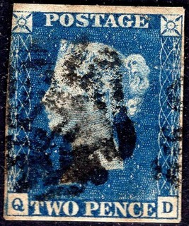 GB: 1840 2d Blue Sg 5 Esempio di usato medio Cat £975