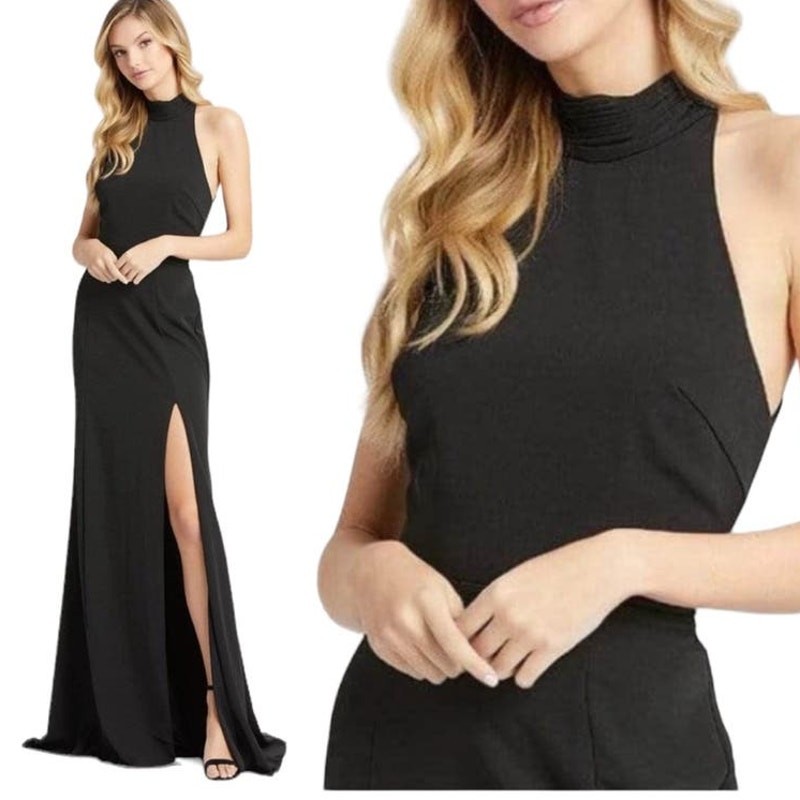 Mac Duggal Size 14 NWT Black Evening Gown with High Slit Style Style 261271 