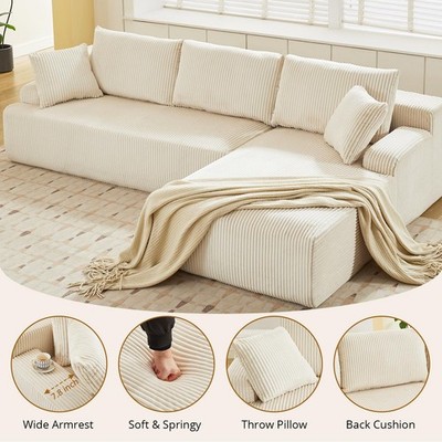 106'' Boneless L Shaped Sectional Cloud Sofa with Right Facing Chaise Comfy Couch