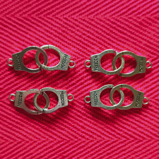 4x Schmuckverschluss/Verbinder Handschellen Metall, Gravur &bdquo;FREEDOM&ldquo;