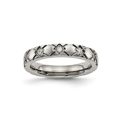 Titanium Polished with CZ Criss Cross 4mm Grooved Band