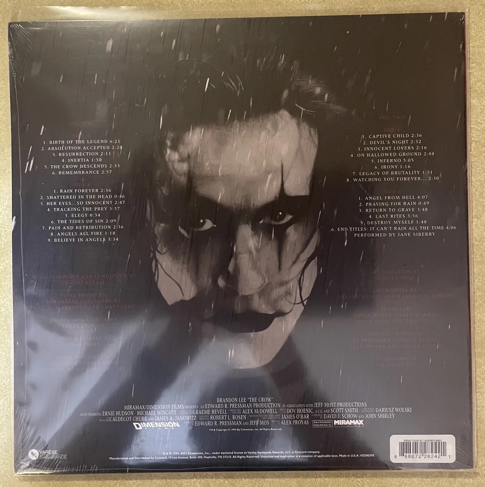 THE CROW Score Deluxe 2x LP Marble Vinyl w/ Poster 500 SEALED Graeme Revell - Image 2 of 2