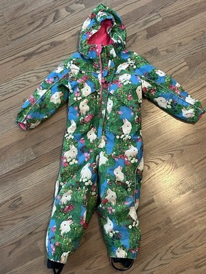 MOLO Bunnies Rabbit Green Pink Girls SNOWSUIT Pants Ski SZ 110 (4T or 5Y)