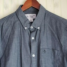 Original Penguin Shirt Mens Large Blue Geometric Short Sleeve Button-Down Casual