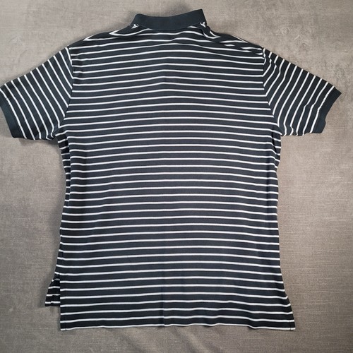 Polo Ralph Lauren Vintage Polo Shirt Black White Blue Striped Mens Size Large - Picture 10 of 10