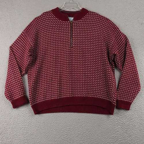 Castaway Nantucket Island Sweater Mens Mock Neck 1/4 Zip Dark Red Sz XL Cotton - Picture 1 of 10